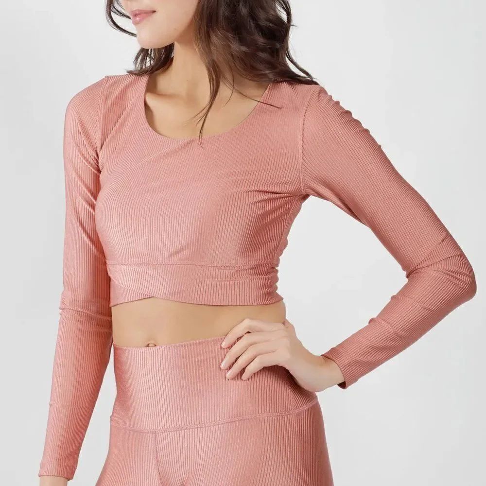 90 Degree by Reflex: Rib Twist Cropped Long Sleeve Workout Top - size XS